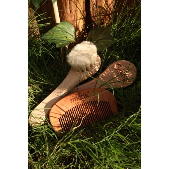 Mistik Terapi 2’li Set | %100 Doğal At Kılı Yüz/Saç Bakım Fırçası + Kiraz Ağacı Tarak